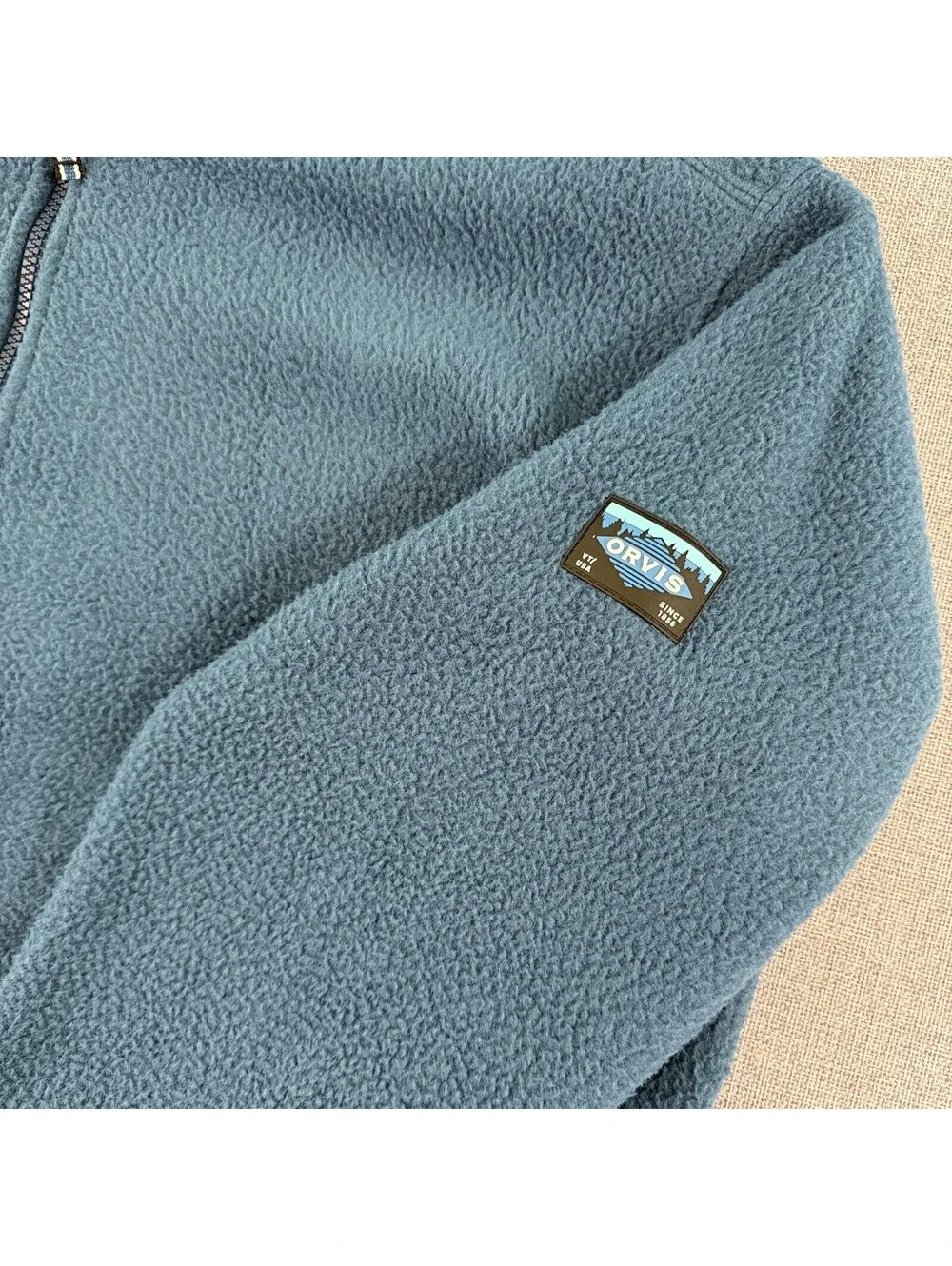 Orvis Classic Collection Blue Full Zip Fleece Jacket XL Mock Neck Outdoor Hiking